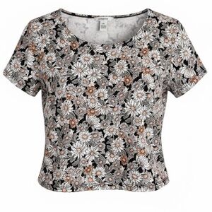 Forever 21 Floral Crop Top - Black and White